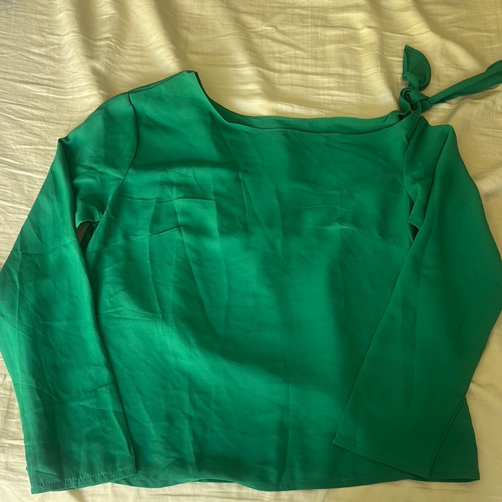 Green Women's Top with Tie Detail